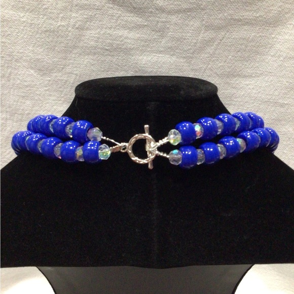 Vibrant Blue and Crystal Beaded Necklace, Bracelet, and Earring Set - Picture 8 of 15